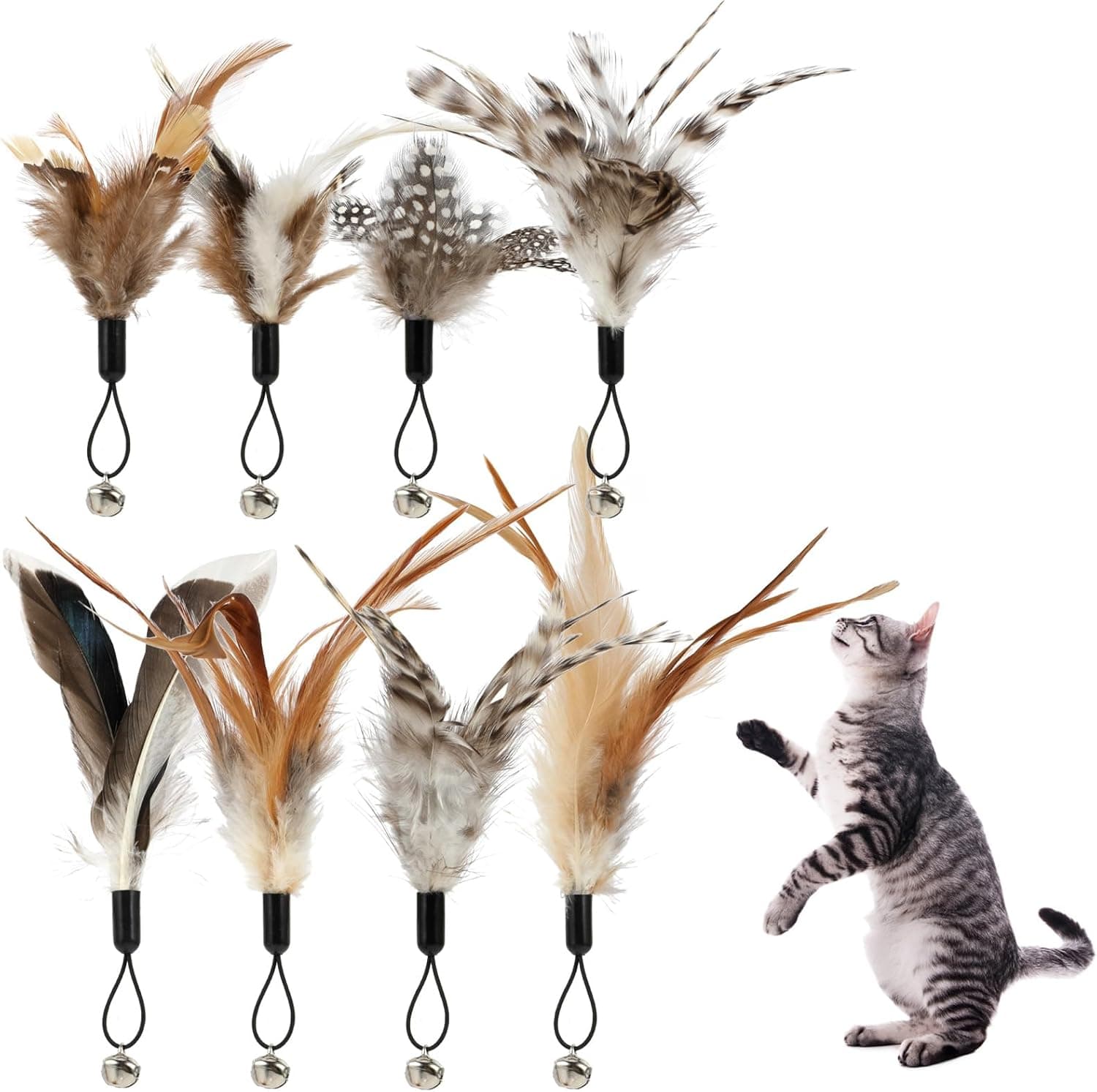 8 Pcs Cat Feather Toys with Bells, Feather Teaser Cat Toy, Replacement Feather Refills with Bells, Exerciser Playing Toy for Kitten or cat, photo 1 of 7