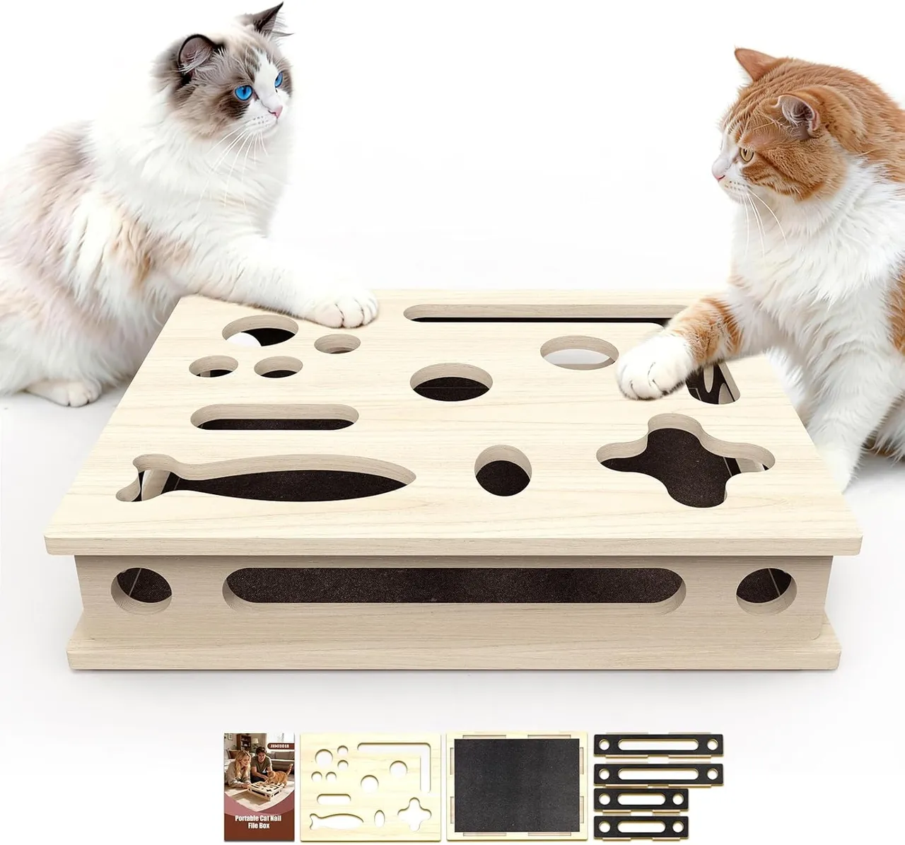 Multi-Functional Cat Claw Care Enrichment Box | Durable Wood Scratcher & Interactive Puzzle for Feline Wellness, photo 1 of 6
