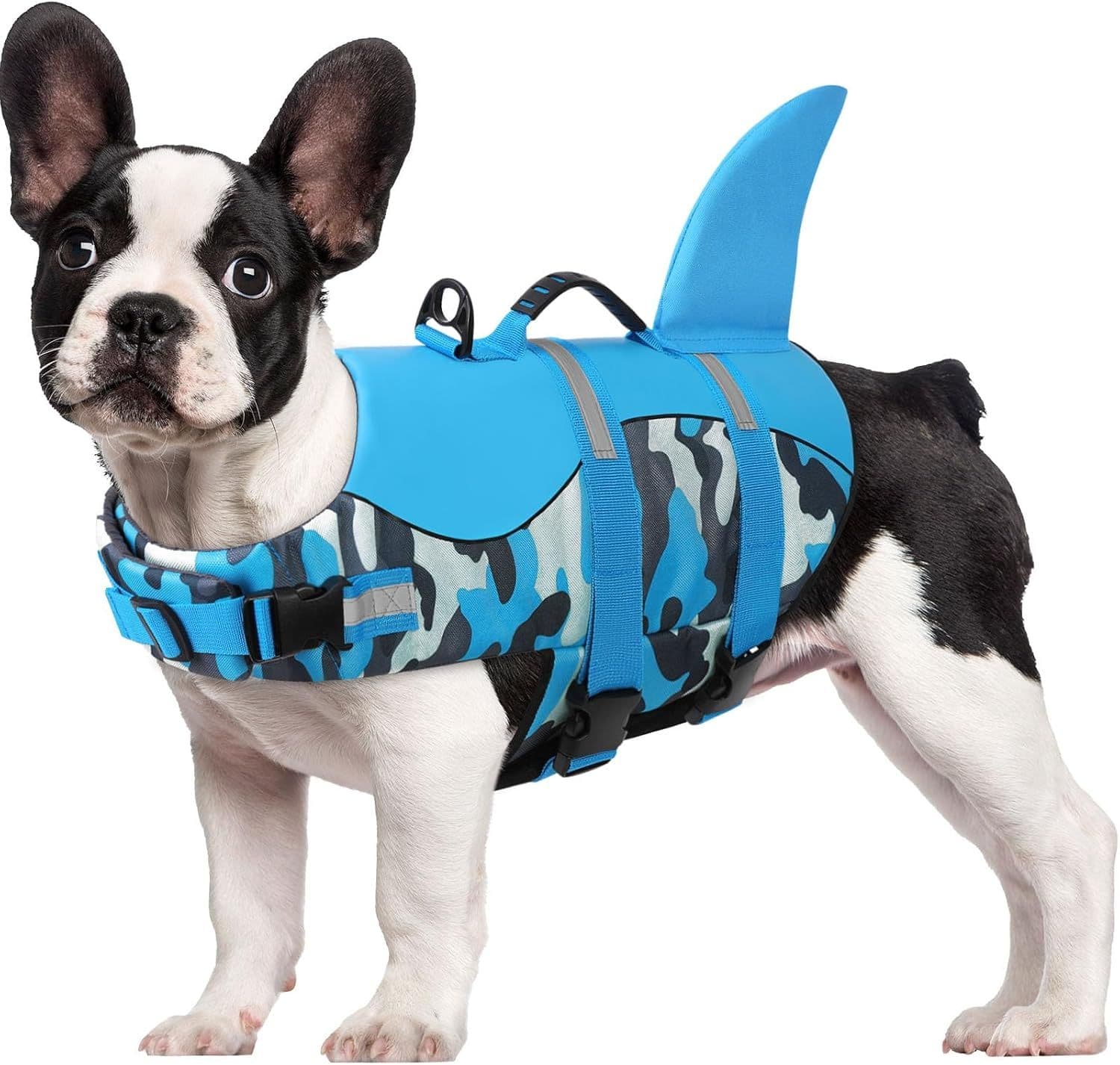 Blue Camouflage Dog Life Jacket with Handle, Reflective Flotation Vest, Size L, photo 1 of 8