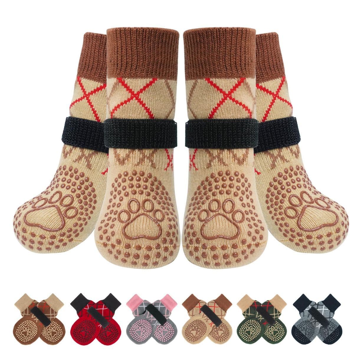 4PCS Dog Socks to Prevent Licking Paws for Hot/Cold Pavement | Puppy Boots & Paw Protectors for Hardwood Floors Anti Slip, Socks with Grippers Prevent Scratching for Senior Dog
