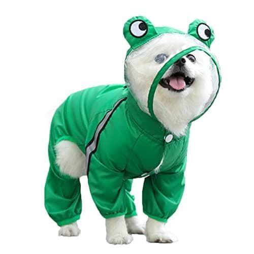 Dog Raincoat Hooded Dinosaur Pet Rain Wear Waterproof Frog Pet Poncho Light Breathable Dogs Suit Reflective Strap Pet Outfit for Small Medium Large Dogs, Dinosaur