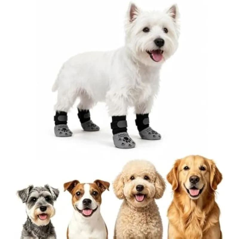 4PCS Anti-Slip Dog Socks with Adjustable Straps for Indoor Hardwood Floors and Outdoor Hot or Cold Pavement Paw Protection, photo 1 of 10