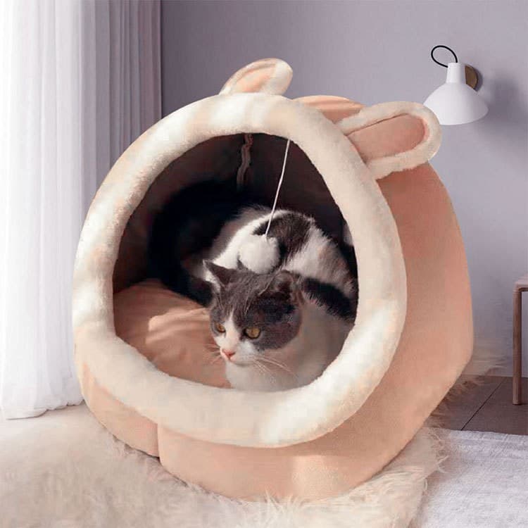Half-Enclosed Cat Bed - Soft Short Velvet Fabric with Sponge + PP Cotton Filling