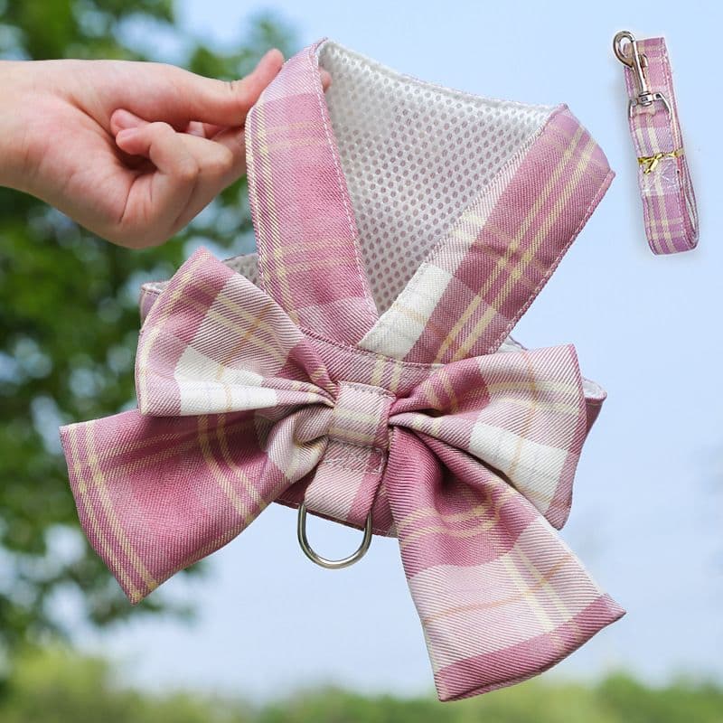 Plaid Pet Dog Cat Vest Harness with Skirt 273 skirt traction deep lattice, photo 1 of 6
