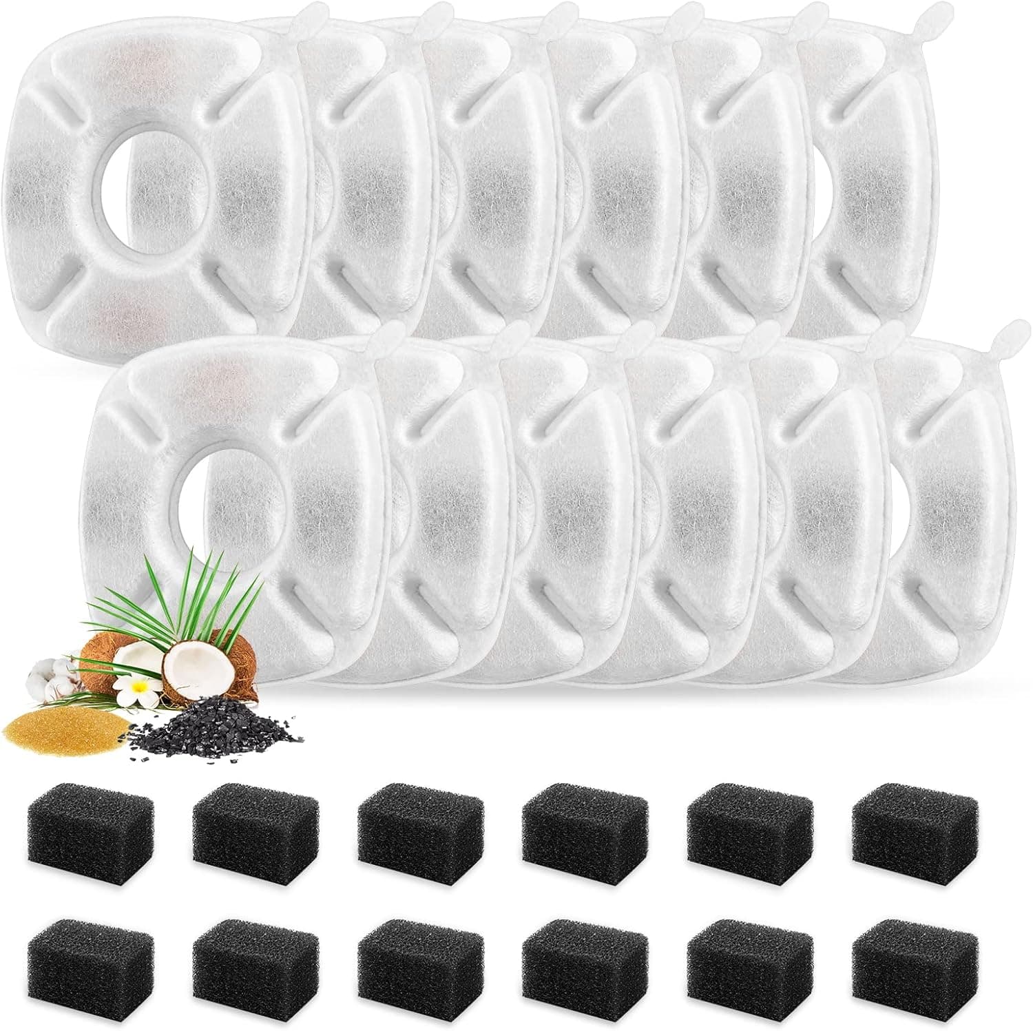 24 Pcs Cat Fountain Replacement Filters 12 Pack Cat Water Fountain Replacement Filters with 12 Pack Pre-Filter Sponges, Pet Fountain Filter Fit for 95oz/2.8L Automatic Pet Fountain Cat Water Fountain, photo 1 of 7