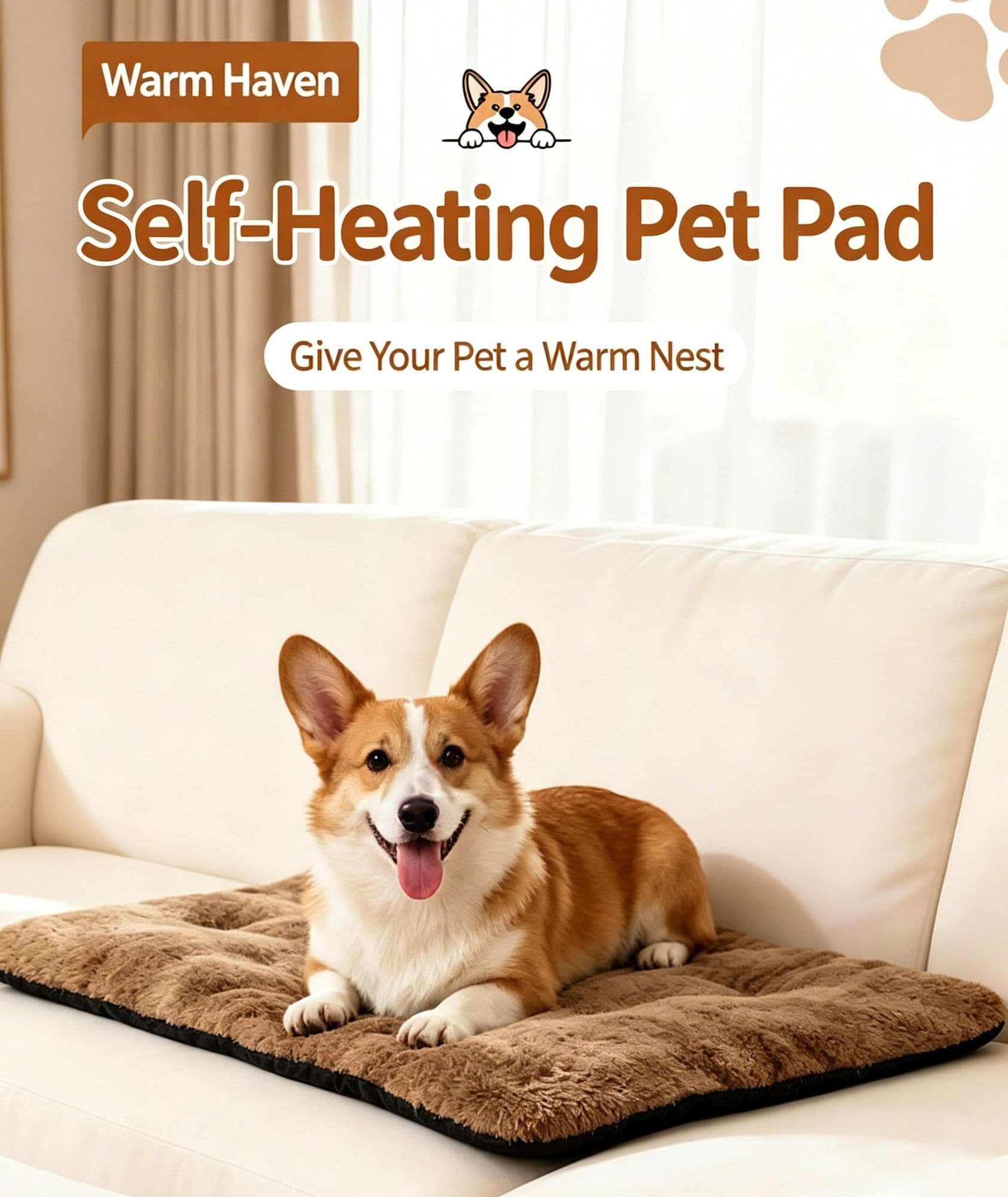 Khaki Self Heating Pet Pad Warm Dog Cat Mat, photo 1 of 10