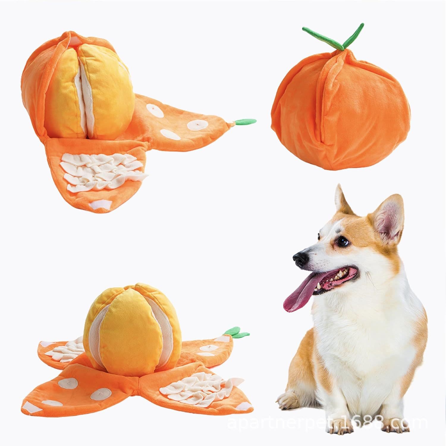 Plush Orange Squeaky Dog Toy - Interactive Fruit Chew Toy for Small Dogs & Puppies, photo 1 of 3