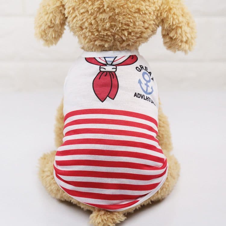 Shine Cotton Dog Vest Small Medium Pet Summer Breathable vest-Cactus - Navy Stripe Vest Red