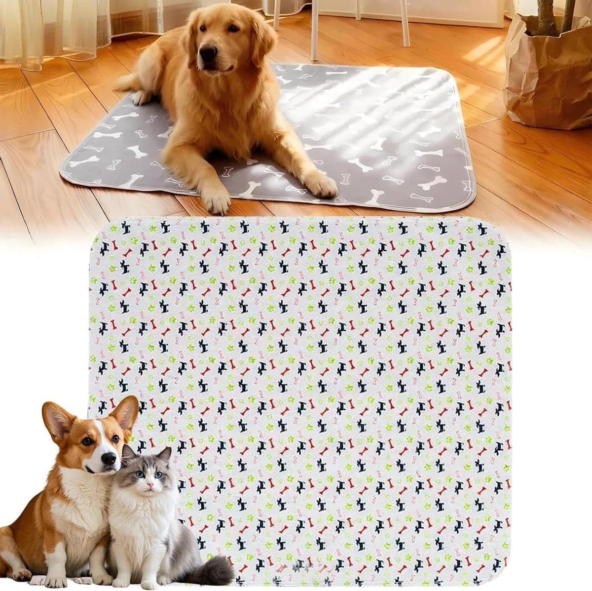 Washable Puppy Training Mat, Reusable Potty Mat for Dogs and Cats, Indoor Potty Training Mat, White, 40x60 cm, photo 1 of 7