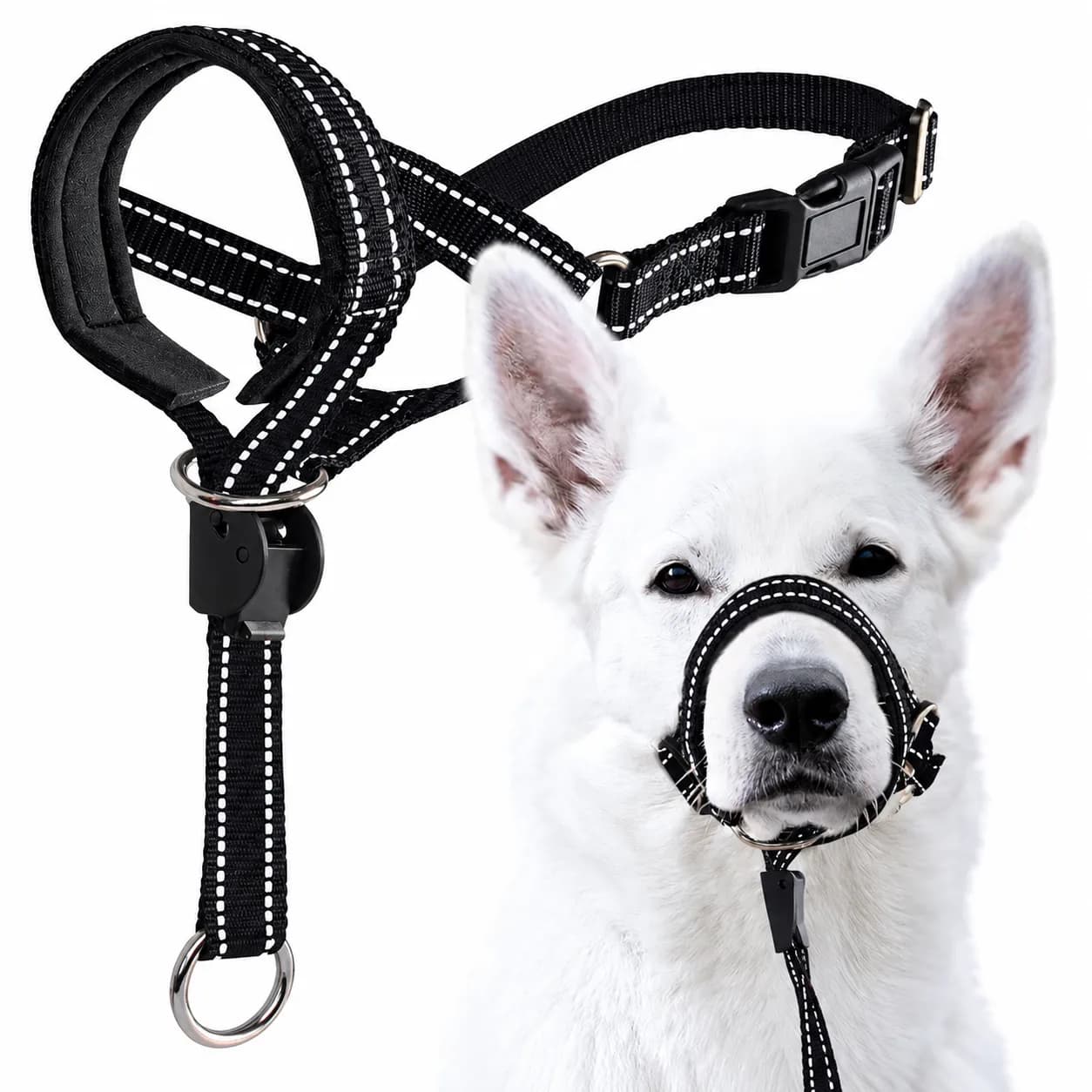 2PCS Adjustable Dog Head Collar and Breathable Muzzle Harness Set - Soft Padded No-Pull Muzzle Training Halter with Lockable Chin Clip & Quick-Release Buckle, photo 1 of 6
