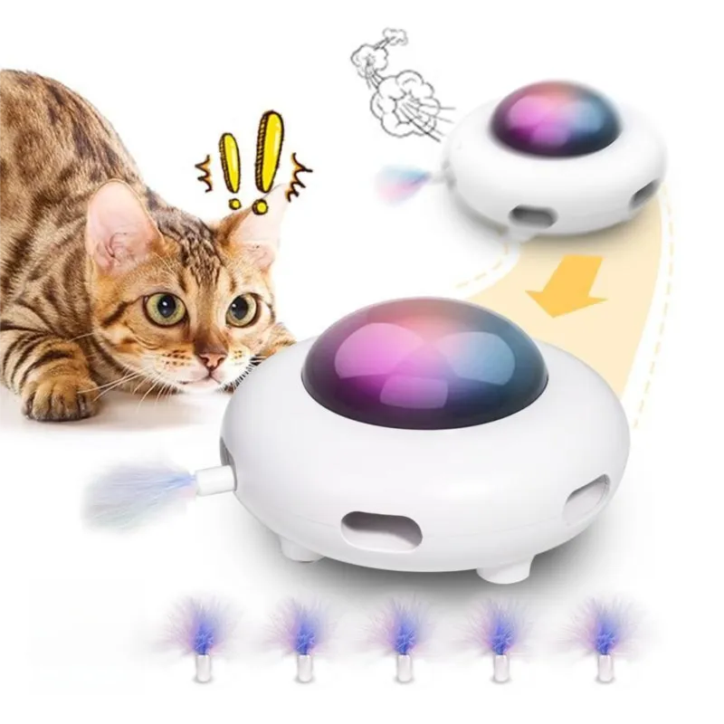 Smart Electric UFO Automatic Cat Toy - Self-Playing Teaser with 5 Rotating Feathers & Intelligent Indoor Obstacle Avoidance, photo 1 of 7
