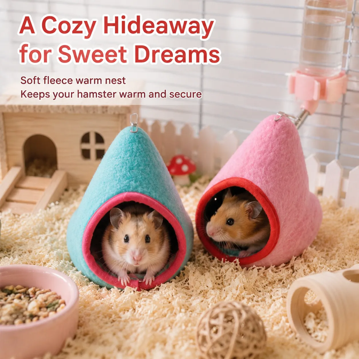 2-Pack (Pink+Blue) Hanging Hamster Cozy Nest Warm Fleece Bed for Winter Small Pet Sleep Hideaway, photo 1 of 7