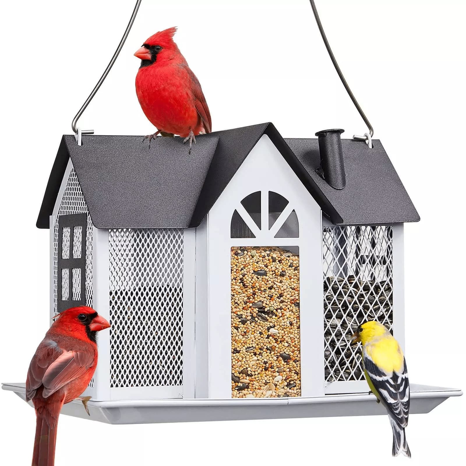 Charming House-Shaped Hanging Bird Feeder - Durable Metal Design for Wild Birds