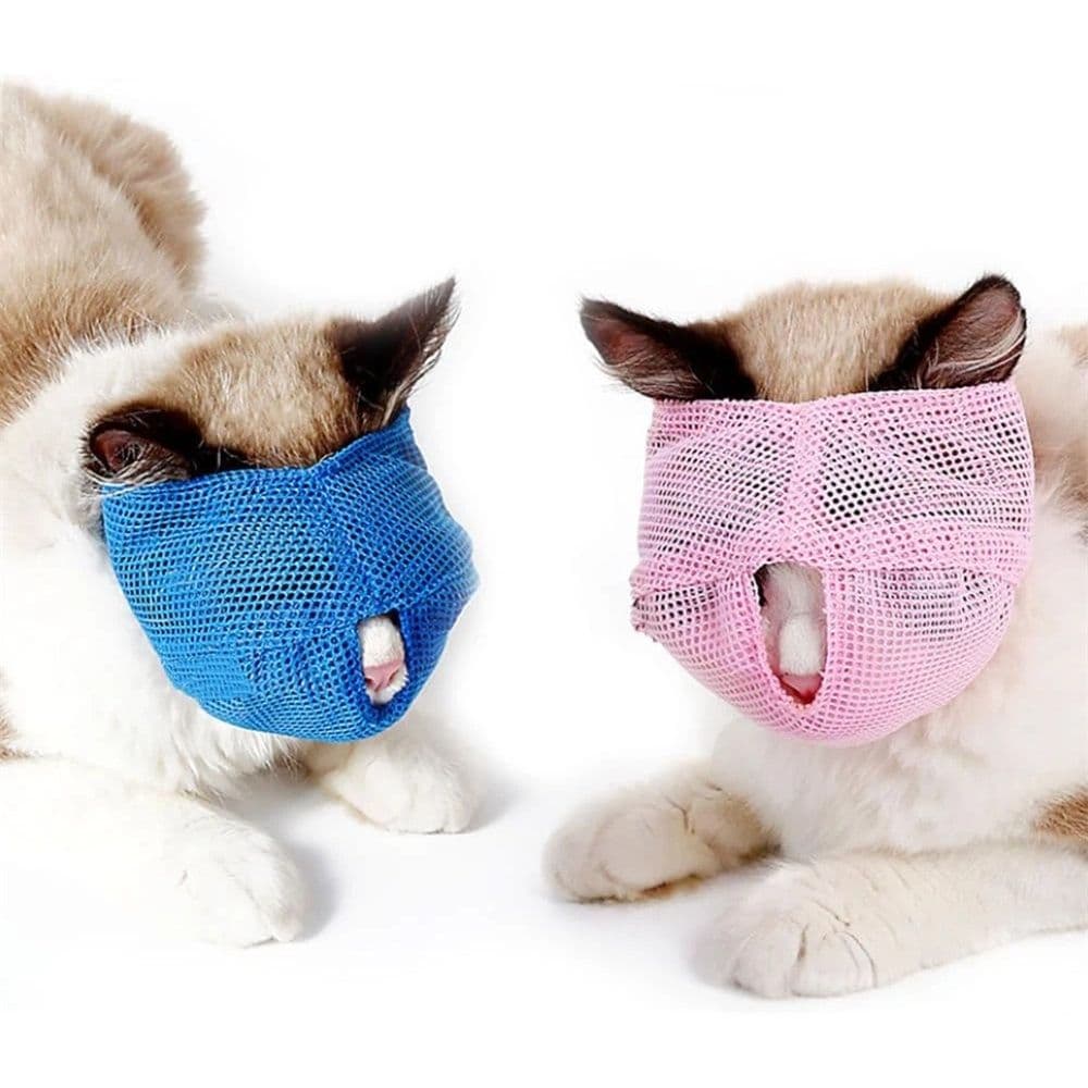 Cat Muzzle Breathable Mesh Pet Muzzle Grooming Prevent Kitty Mask Anti Biting and Chewing Anti-Meow (Pink+Blue), photo 1 of 5