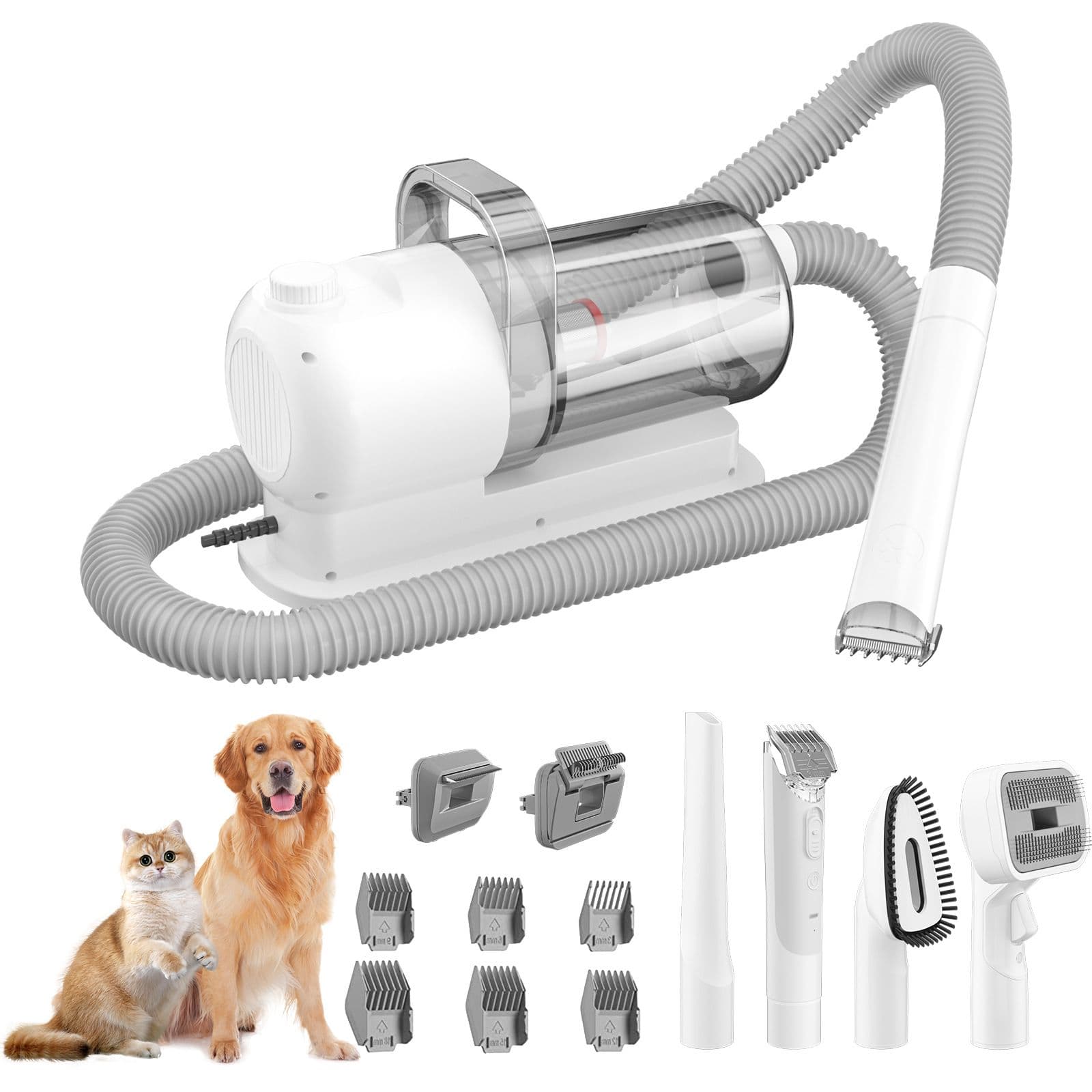 All-in-One Pet Grooming Vacuum Kit with Electric Clipper & Brushes for Dogs and Cats, Low Noise & Strong Suction (Grey), photo 1 of 9