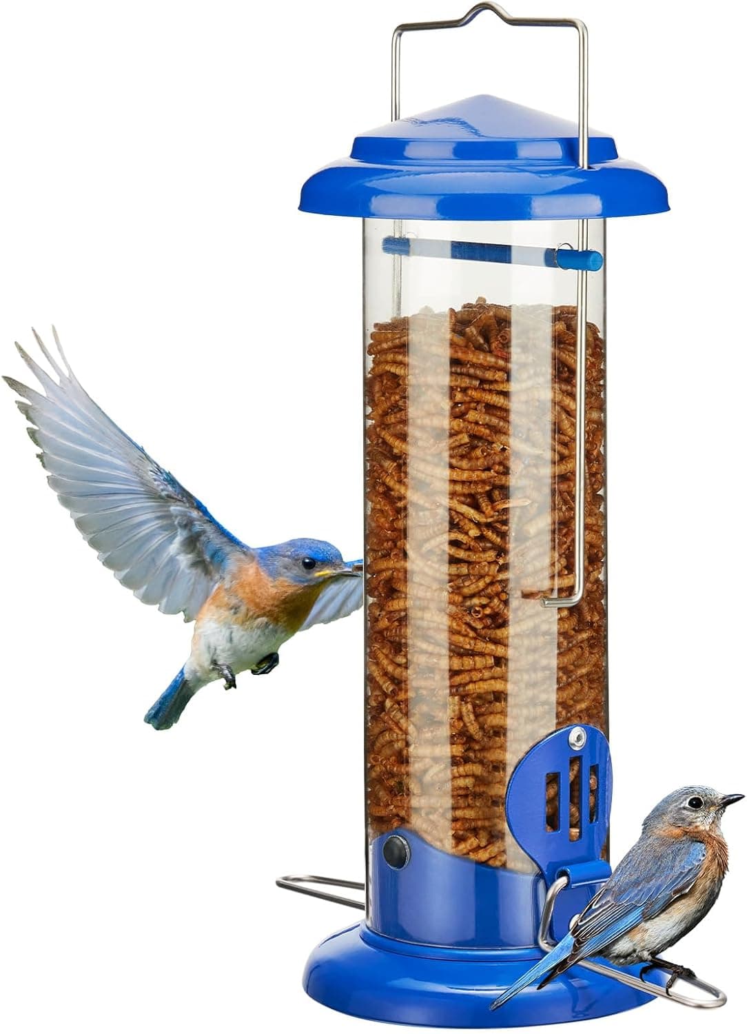 Upgraded Bluebird Feeder for Outdoors Hanging, Metal Mealworm Tube Bird Feeder with Widen Perch for Wild Birds, Squirrel Chew Proof, Easy to Refill & Clean(Blue), photo 1 of 8