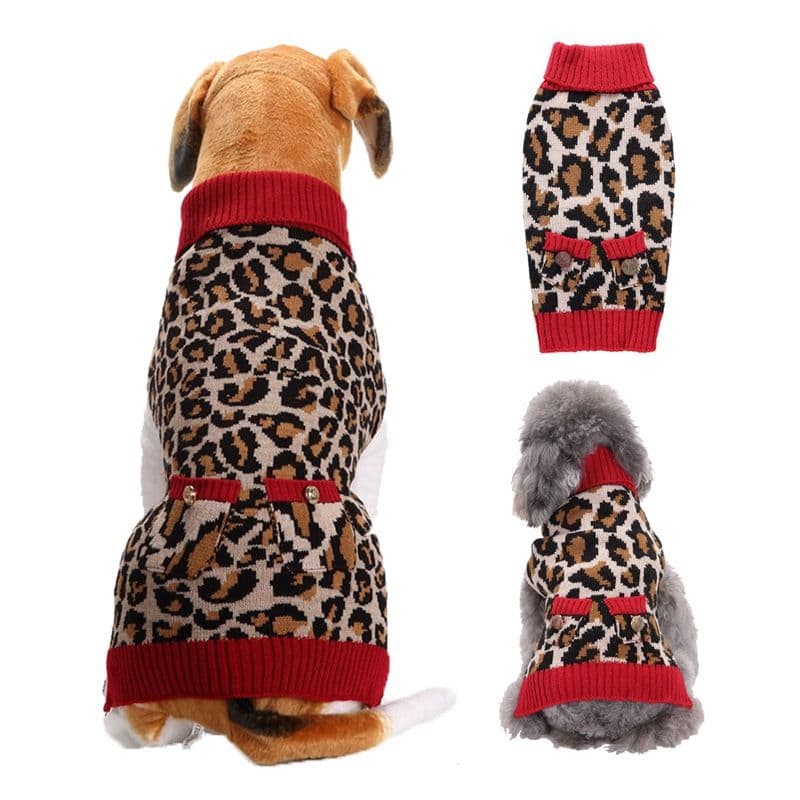 Dog Sweater Acrylic Knit Christmas European and American large lattice: Neck (cm): 38-44; Bust (cm): 50-58; Back length (cm): 36-40; Recommended pet weight (kg): 10.0 - Leopard print, photo 1 of 10