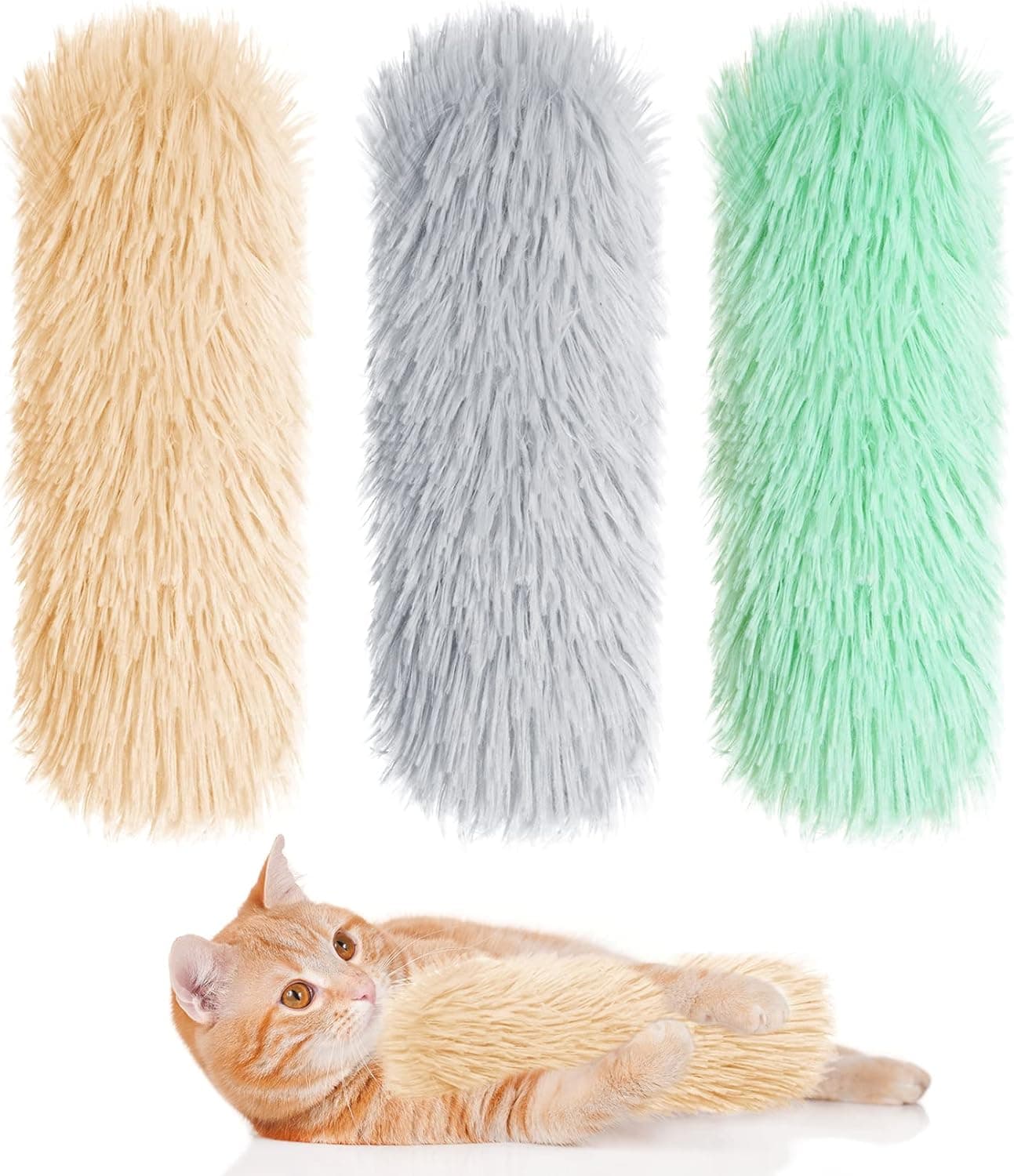 3pcs Cat Toys Cat Pillows, Catnip Toys Interactive Cat Kicker Toy Soft and Durable Plush Fabric Kick Sticks Chasing Chewing Filled Chew for Puppy Kitty Exercise (Gray, Beige, Grass Green), photo 1 of 8