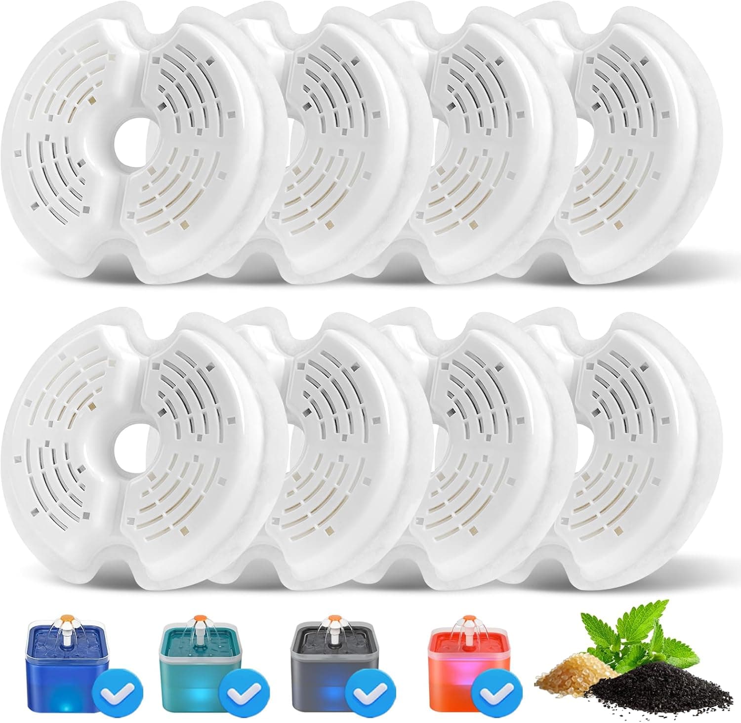 8 Pack Cat Water Fountain Filter Replacement, Quadruple Filtration Cat Fountain Filter for 67oz/2L Pet Dog Water Dispenser, Pet Fountain Filter Replacement, photo 1 of 7