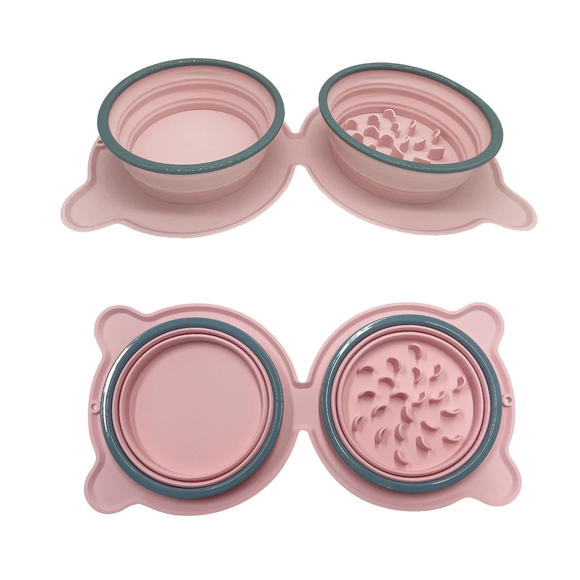 Portable Collapsible Pet Bowl Set - Food-Grade Silicone Double Bowl for Dogs & Cats, Anti-Slip & Easy to Clean