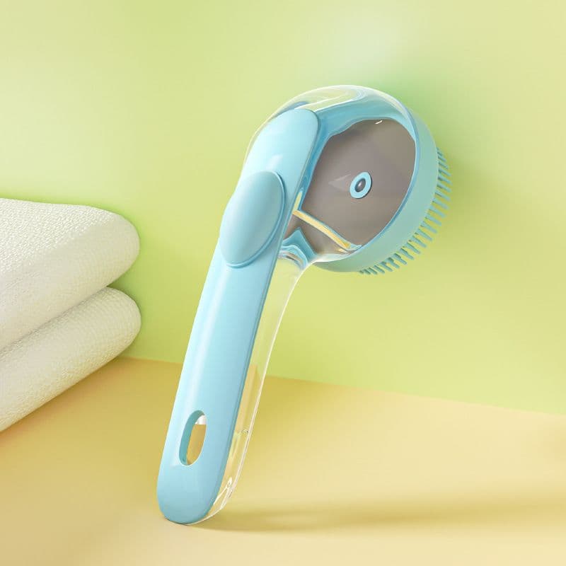 Pet Silicone Bath Brush with Shampoo Dispenser - Leak-Proof One-Touch Soap Release-Dog and Cat Grooming Massage Brush Soft Cleaning Scrubber for Bathing Shedding and Skin Care