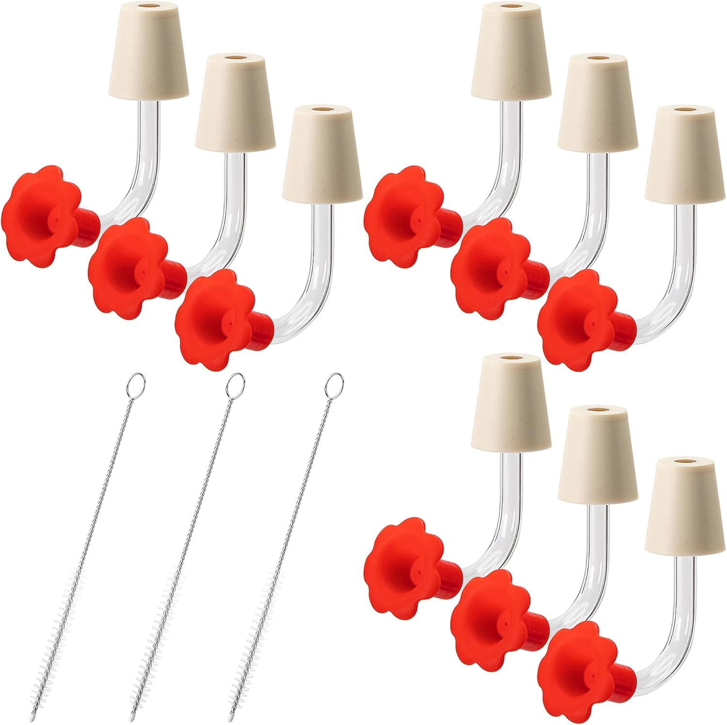 9 Pcs Hummingbird Feeder Tubes with Red Floral Tip, Bird Hummingbird Feeder Replacement Parts with 3 Brush, Outside Flower Bird Water Feeder Tubes Stoppers for Making Your Own Bird Feeders, photo 1 of 7