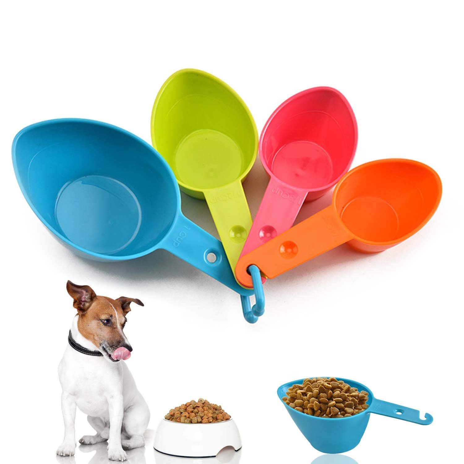 Pet Food Scoop, Dog Food Cups Plastic Measuring Cups and Spoons Set Cat Food Scoop Utility Kitchen Scoops for Dog Cat Bird Food, photo 1 of 5