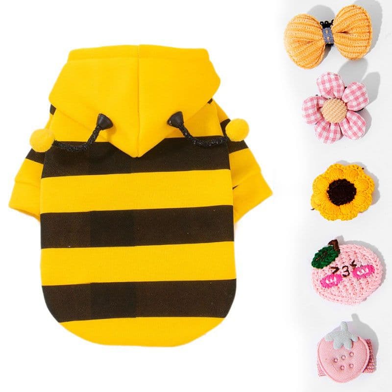 Bee Fleece Hoodie Jumper for Small Dogs & Cats with 5 Hair Clips - Winter Warm Pet Apparel Australia, photo 1 of 10