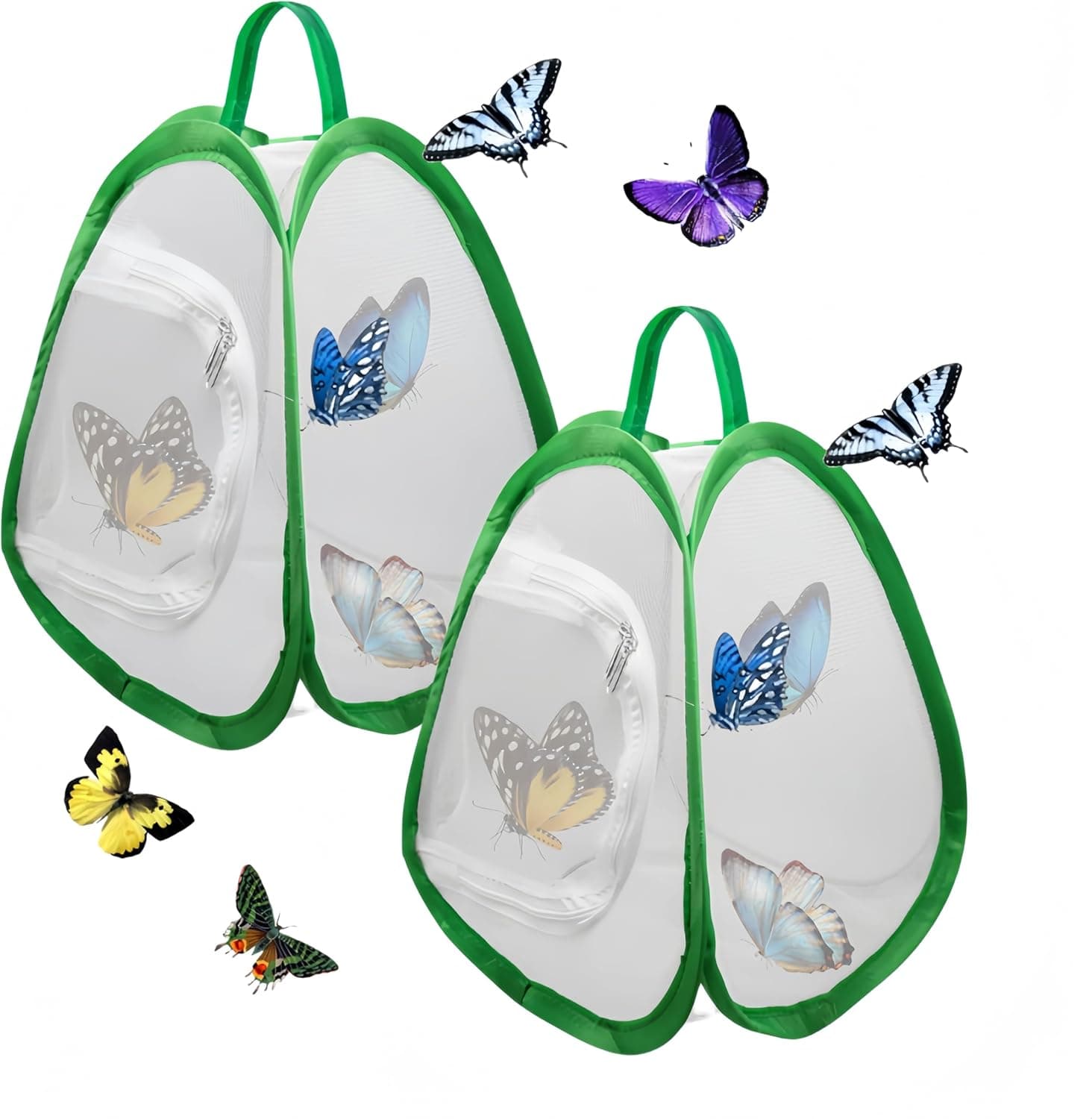 2 Pack Mini Butterfly Habitat Cage- 23 x 25.5 x 21CM, Butterfly Net, Collapsible Insect Mesh Cage- Portable Butterfly Net Habitat with Zipper for Transporting and Raising, photo 1 of 4