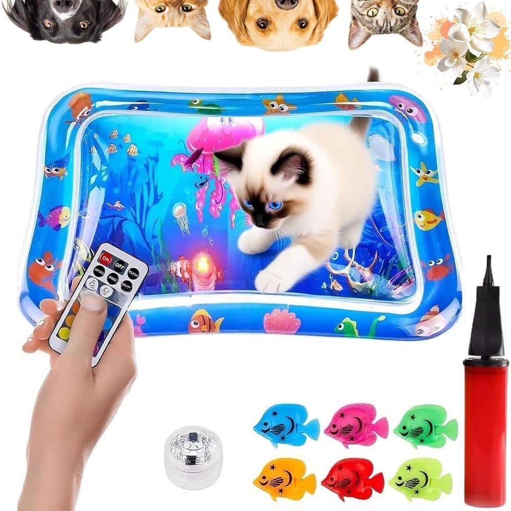 Glow Pad for Cats - 61 cm Light-Up Water Play Mat with LED Fish Toys, Spill-Resistant Thickened PVC Base for Floor/Tile Floors, photo 1 of 5