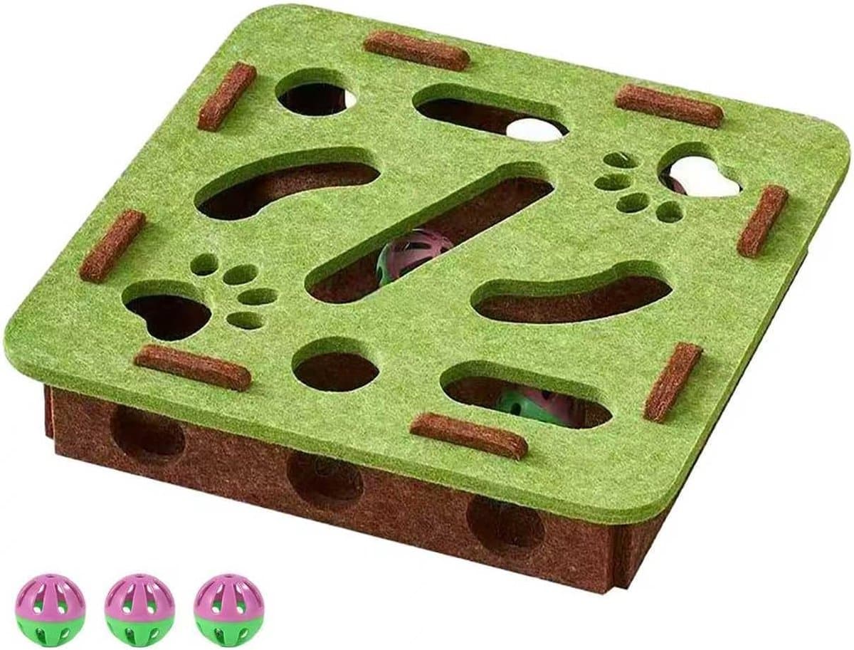 Scratching puzzle for cats - 3-in-1 felt box - nail file and scratching post - with 3 bubble balls to chase - mental stimulation toy for indoor cats, photo 1 of 5