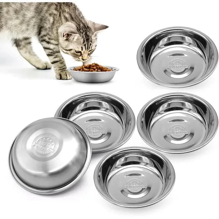 5 Pack Shallow Stainless Steel Cat Food Bowls, 14 cm, photo 1 of 6