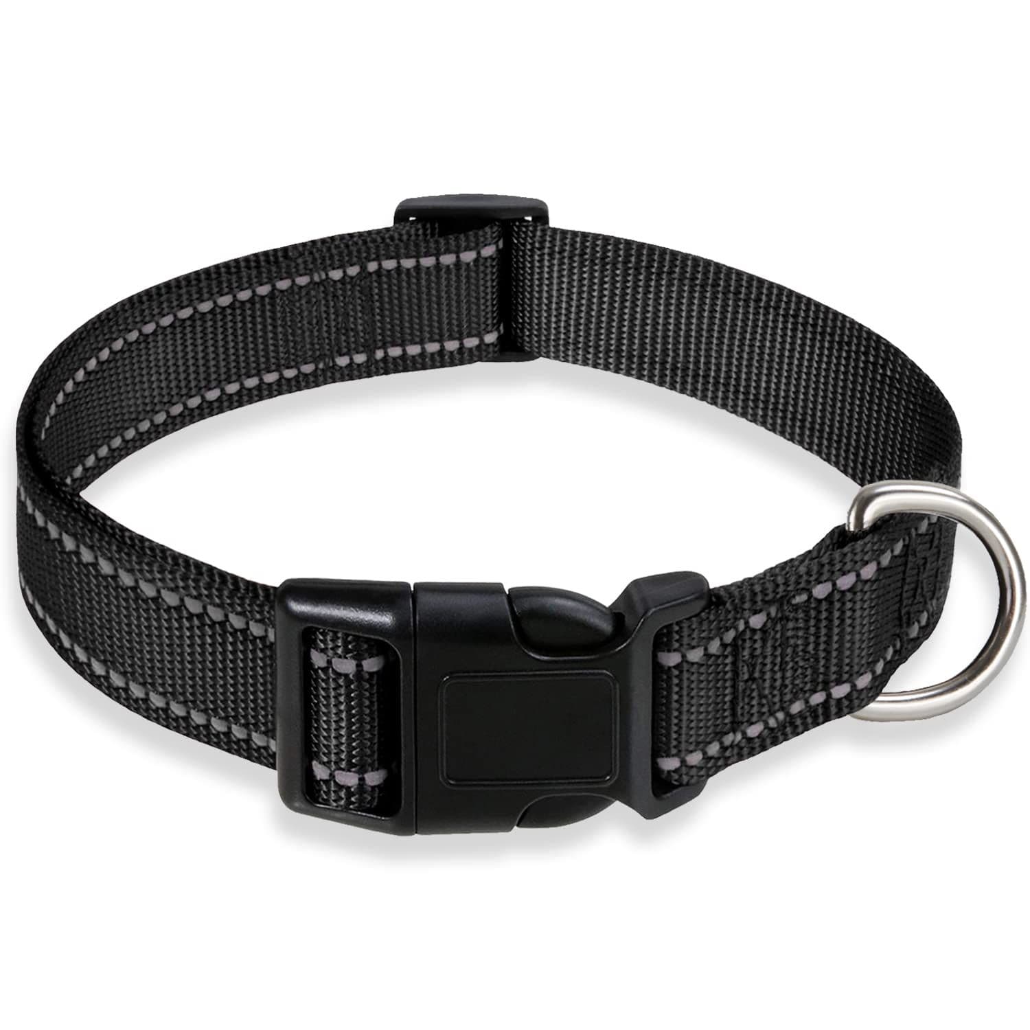Reflective Dog Collar with Buckle Adjustable Safety Nylon Collars for Small Medium Large Dogs, Black S, photo 1 of 5