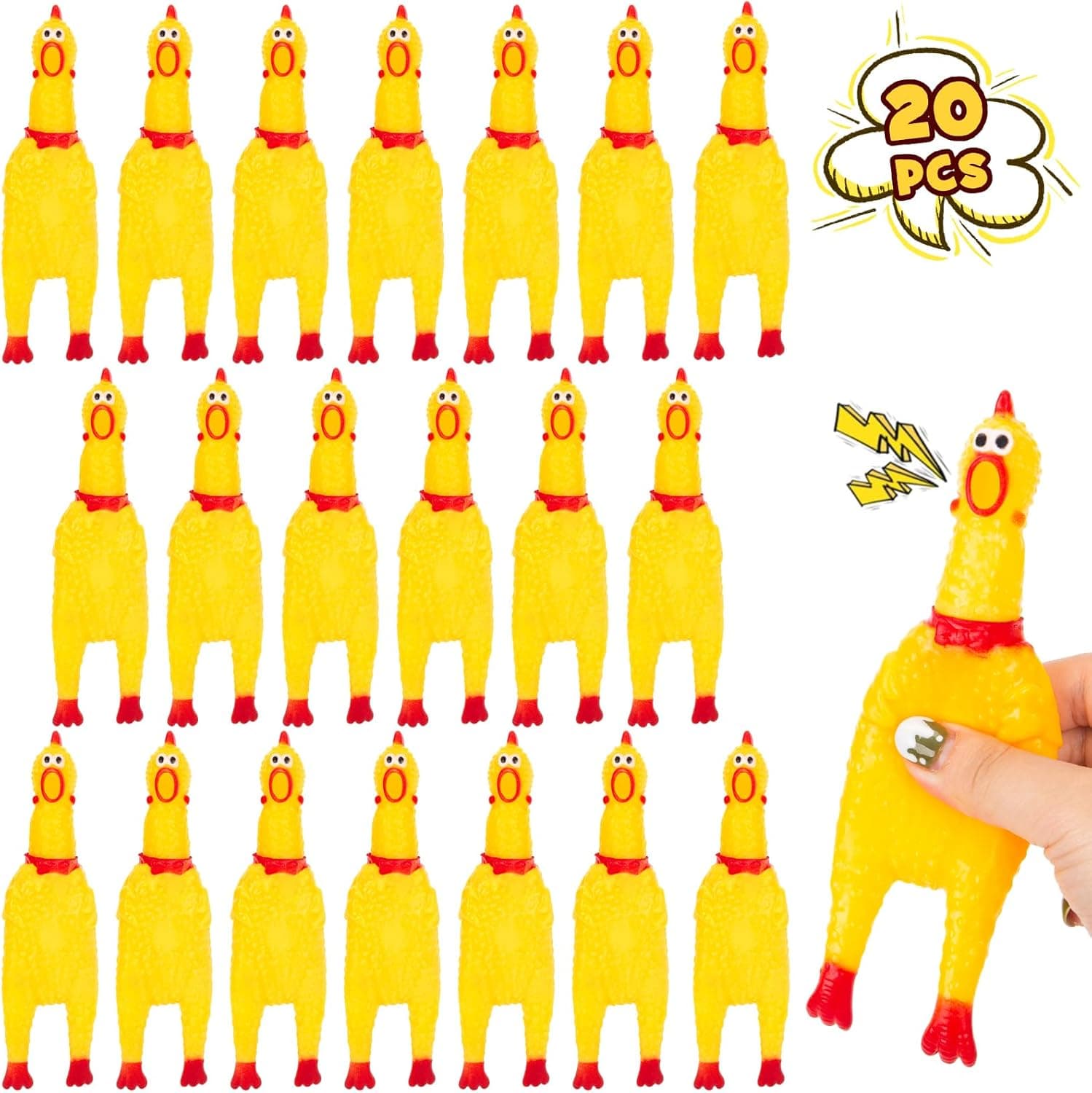 20PCS Squeaky Rubber Chickens, Screaming Chickens Bulk Prank Novelty Toys Pet Toys for Party Favors Family Game Dog Toys Noise Maker, photo 1 of 8