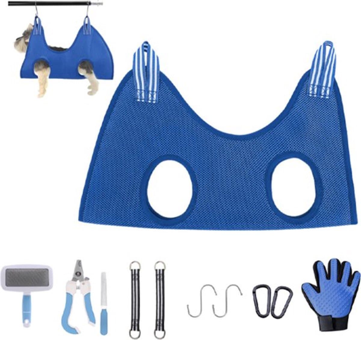 Cat, Dog Hanging Bag - 11-Piece Pet Grooming Hammock - For Easy Nail Trimming - Size S - Pet Hammock - Pet Grooming - Pet Care Hammock - Pet Nail Trimming Harness - 57x44.5 Cm - Blue, photo 1 of 5