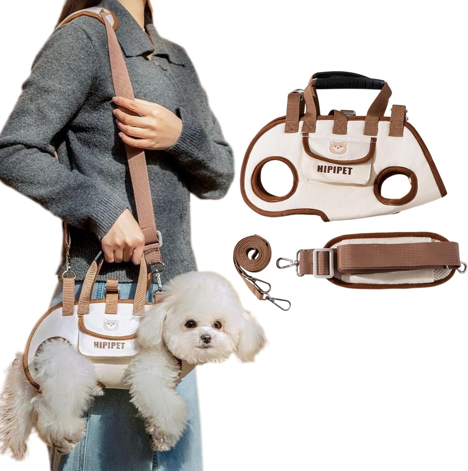 4-in-1 Multi-Functional Pet Carrier Bag with Detachable Strap & 1.5M Traction Rope - Lightweight Breathable Travel Sling for Cats & Dogs - Sizes (Up to