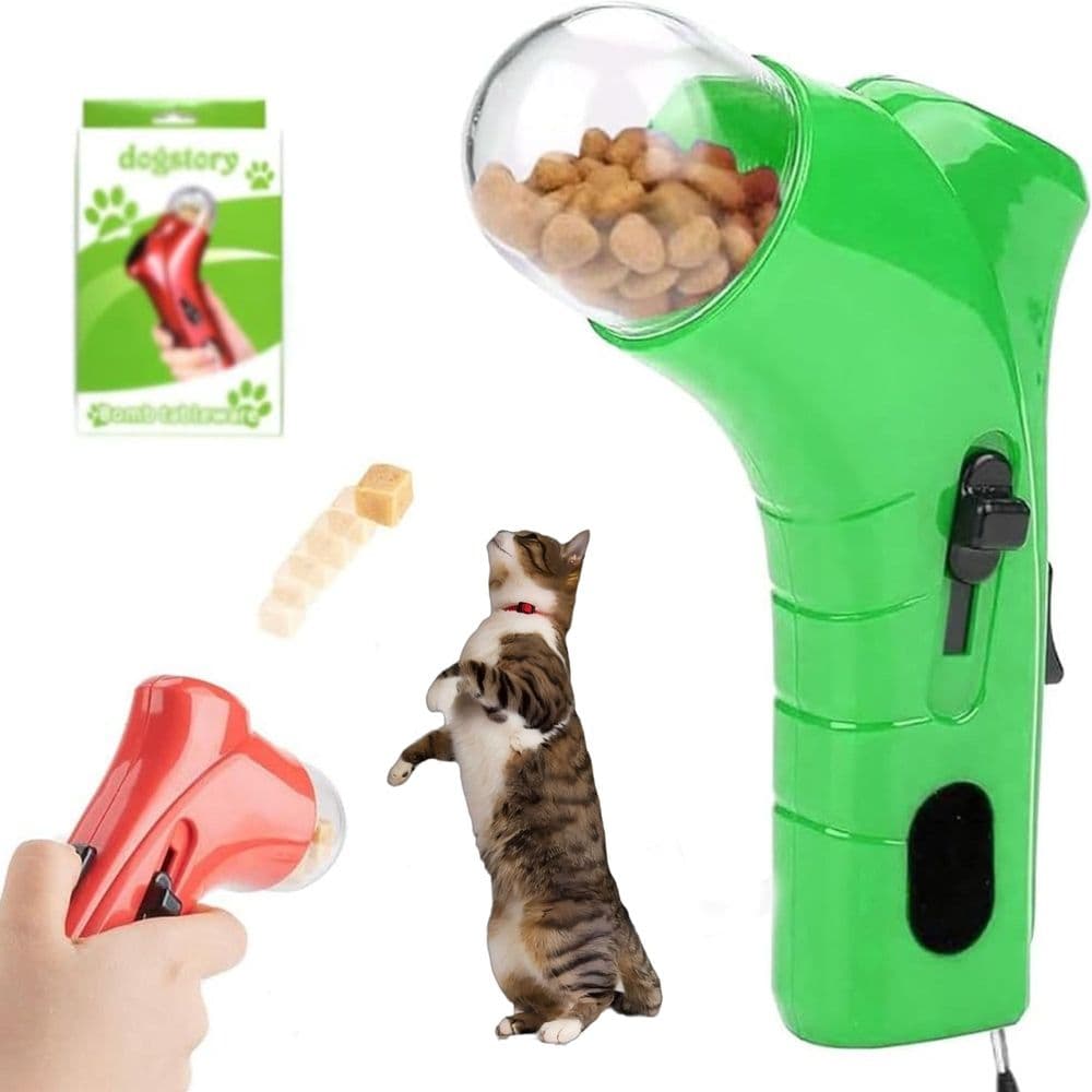 Cat Treat Launcher Gun, Cat and Dog Food Shooter Gun, Handheld Interactive Pet Snack Catapult, Fun Cat Ball Dispenser Gun Toy, Kitten Puppy Exercise Training Feeder for Park Walk Home(Green), photo 1 of 5