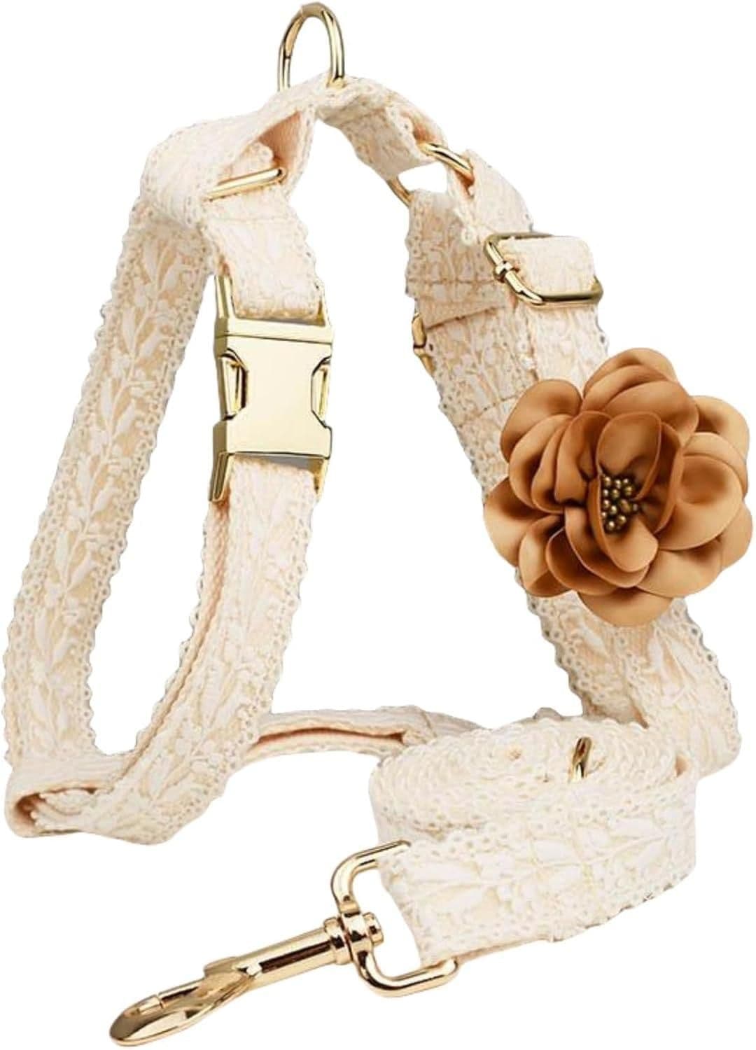 Pet Harness Leash Set Lace Embroidered Escape Resistant Adjustable White, photo 1 of 6