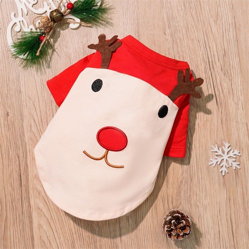 Christmas Pet Clothes Dog Cat Winter Cotton 144 cotton-padded coat - T-shirt Christmas red White Deer, photo 1 of 10