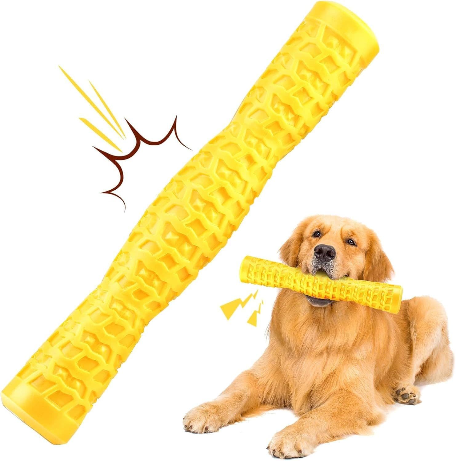 Dog Squeaky Toys Interactive Dog Toys for Aggressive Chewers Tough Rubber Chew Toys for Medium/Large Breed, Yellow, photo 1 of 7