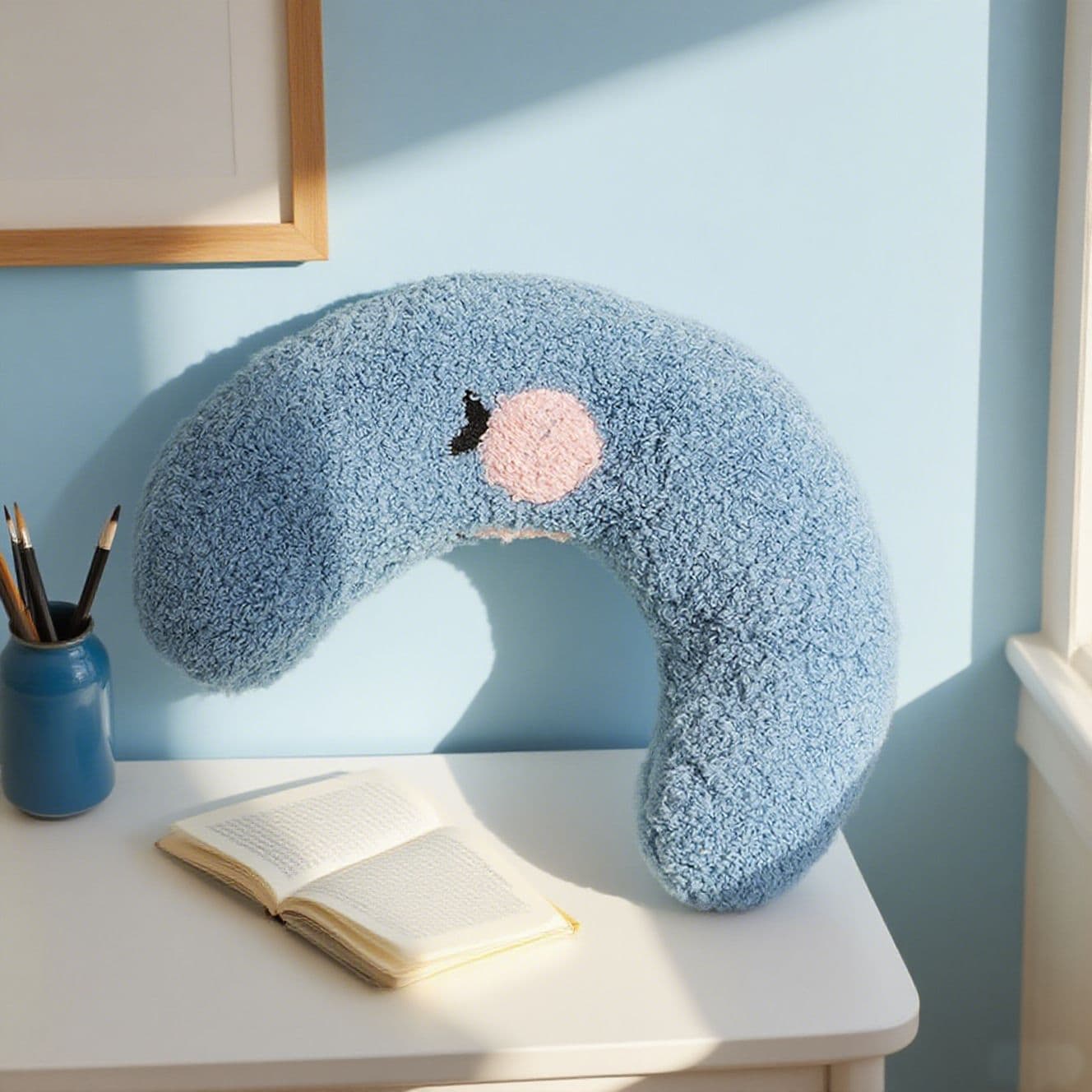 Pet U-Shaped Pillow - Soft Teddy Velvet Neck Support Cushion for Dogs and Cats, Deep Sleep Aid with Embroidered Design, Lightweight and Comfortable Pet Bed Accessory