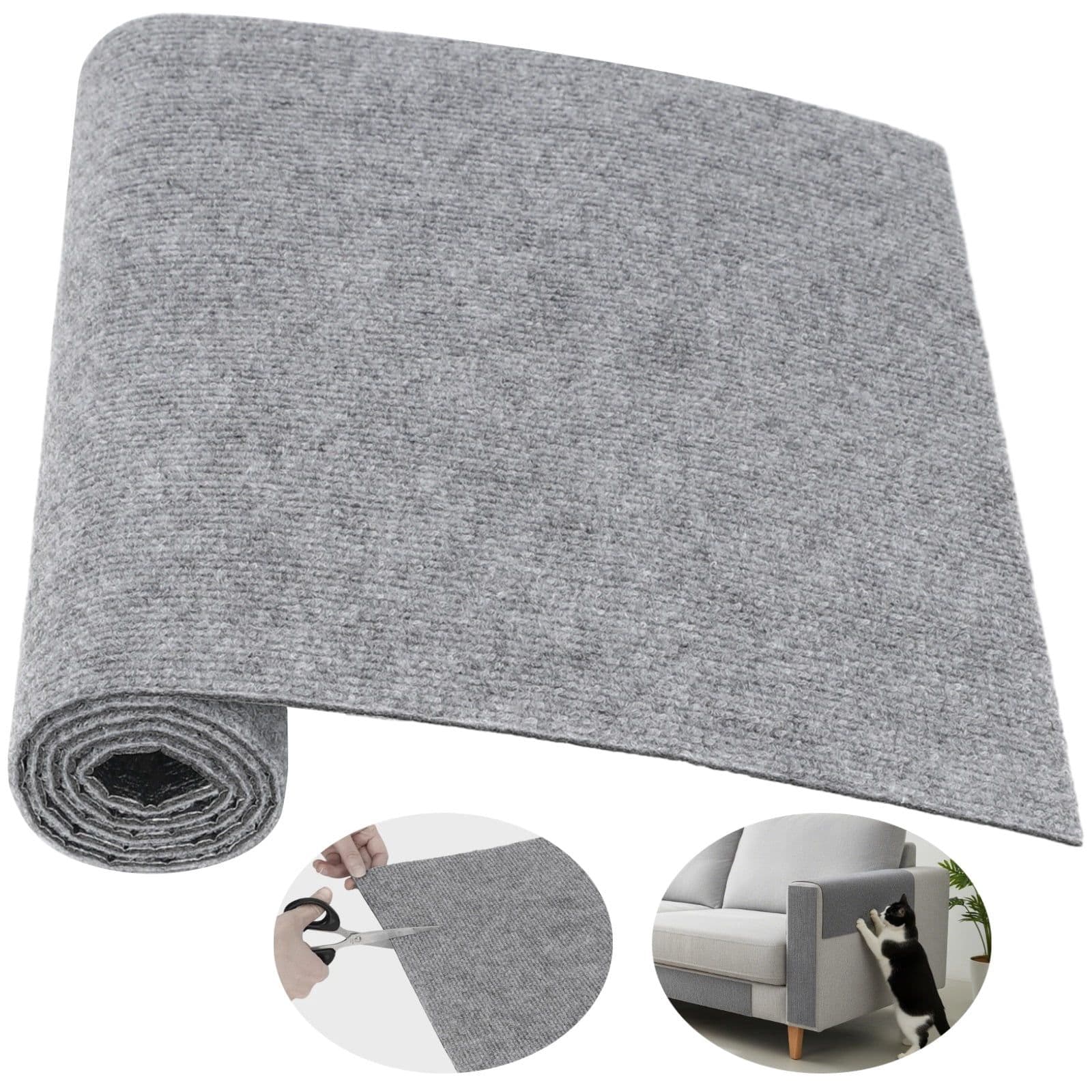 DIY Trimmable Self-Adhesive Carpet, 40 x 100 cm, Soft Polyester, Sound Dampening & Anti-Slip, Gray Cat Scratch Couch Furniture Protector for Floors, Sofas, Stairs, photo 1 of 5