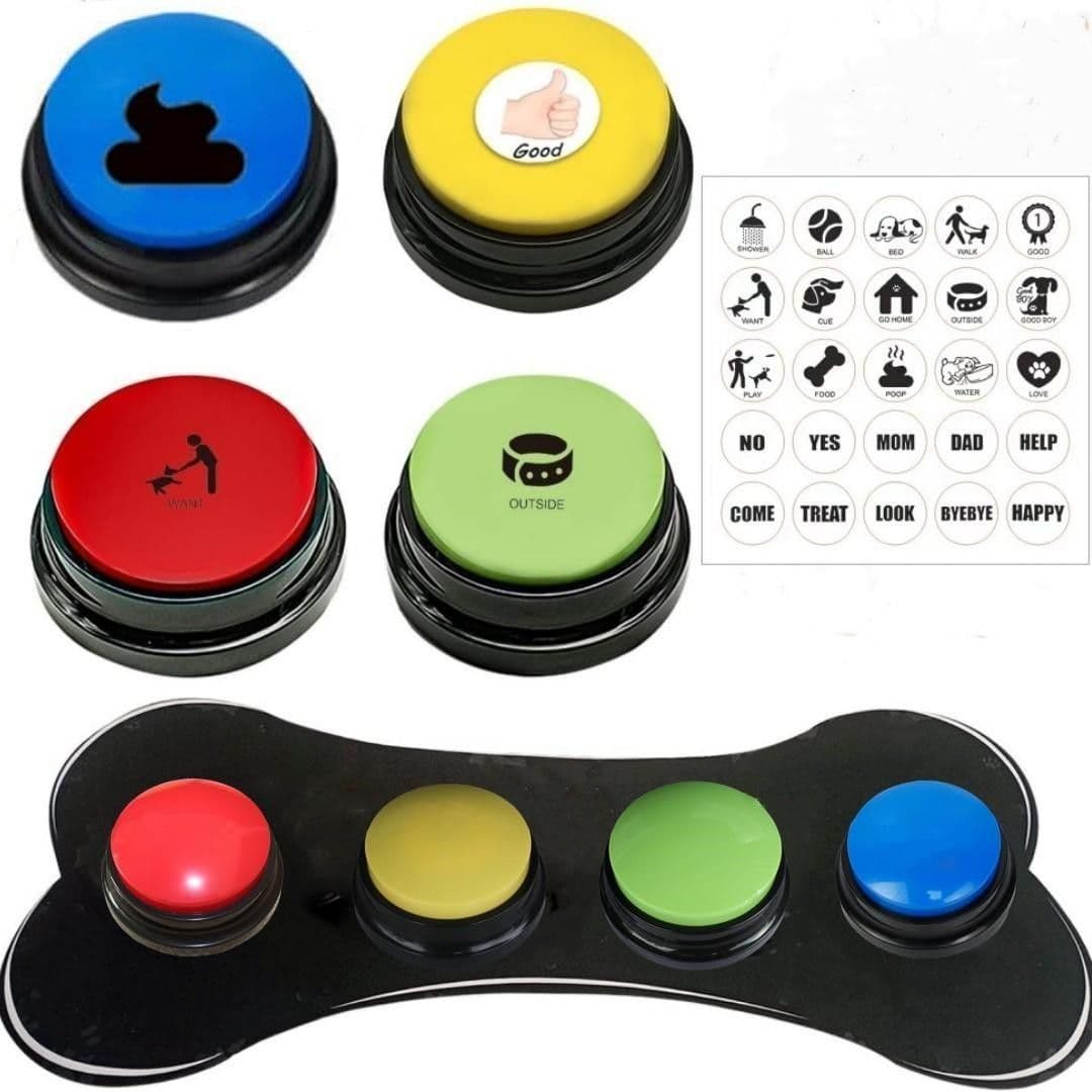 Dog Buttons Talk, Recordable Dog Clicker for Training, Dog Buttons for Communication Starter Set with Mat, Dog Talking Buttons Training Clicker for Small Dogs & Cats (Colorful, 4 Packs), photo 1 of 5