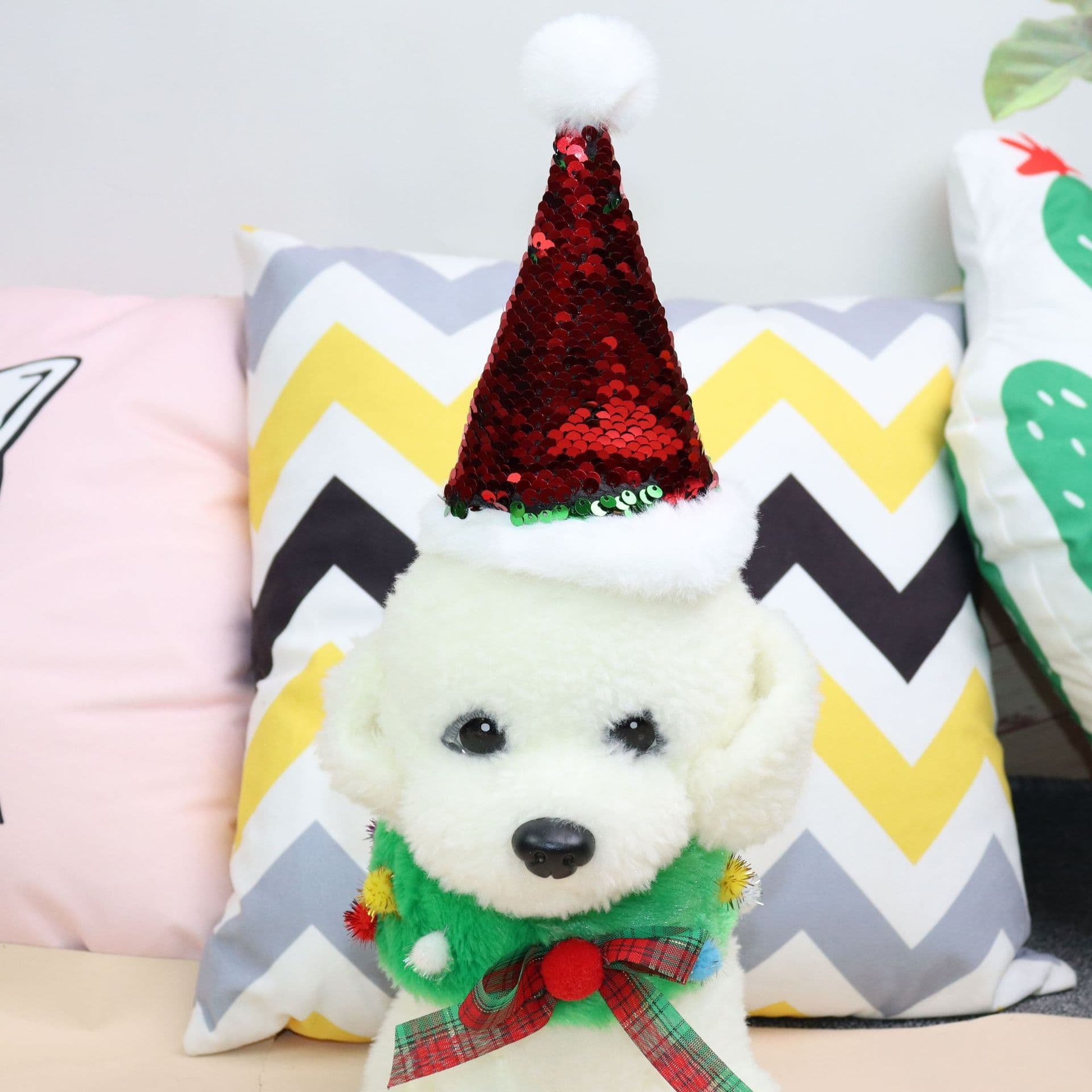 Pet Sequin Hat Scarf Set Odd pet Christmas Sequin Set Large, photo 1 of 6