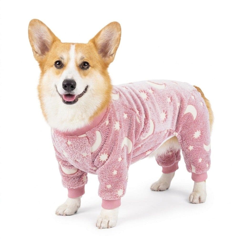 Cozy Winter Pet Fleece Four-Legged Bodysuit, Warm Flannel Full-Body Pajamas for Small to Medium Dogs, Star & Moon Print, Elastic Cuffs for Easy Wear,), photo 1 of 10