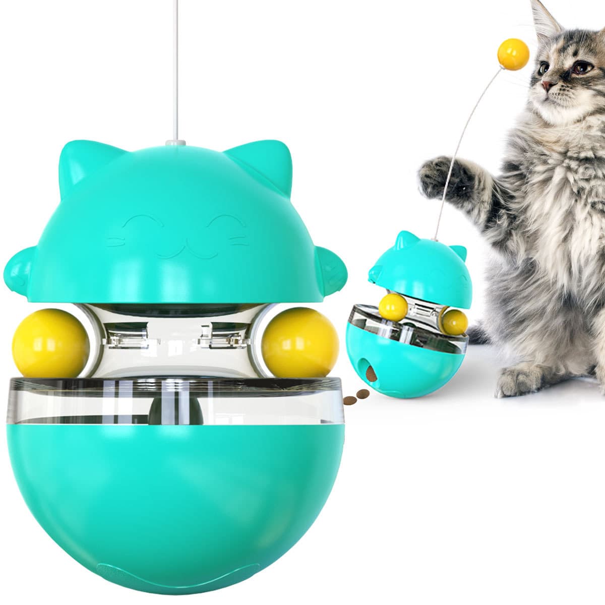 Cat Teaser Cup Toy, Interactive Treat Dispensing Ball with Wand