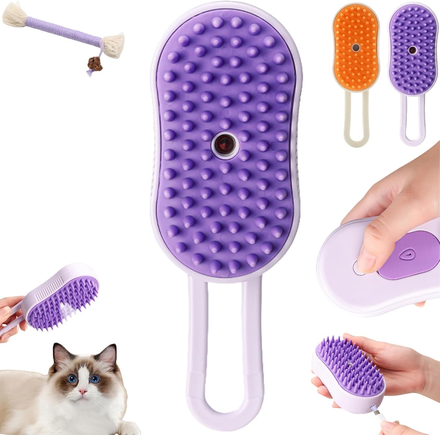 Puffease Spritz Defur Comb for Cats Dogs, Steam Pet Brush with Spray Function, Spray Defur Comb for Pet Bathing, Shedding & Grooming (Purple), photo 1 of 7