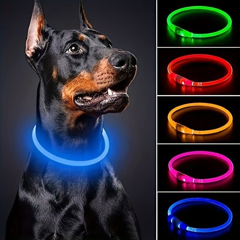 USB Rechargeable LED Glow Pet Collar, Soft Silicone Night Safety Dog & Cat Collar with 6 Colors, 3 Modes, Adjustable Length for Small, Medium, Large Pets, Ideal for Evening Walks and Outdoor Visibility,), photo 1 of 10