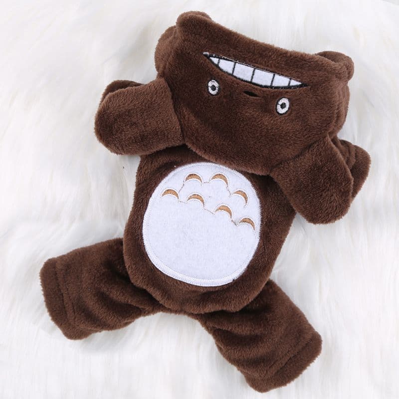 shine Pet Four Legged Clothing Polyester Cotton Four-legged flannel extra-long-eared rabbit back length - Four-Leg Flannel Totoro Coffee, photo 1 of 10