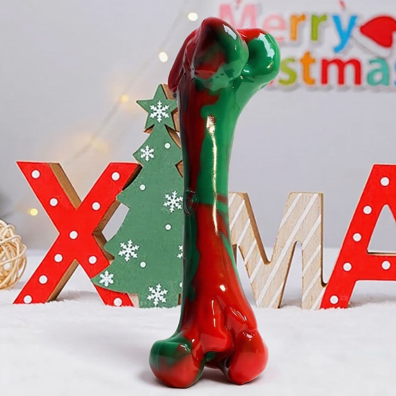 Festive Christmas Dog Chew Bone Toy – Durable Hard Plastic Dental Care Stick for Aggressive Chewers, Interactive Holiday Play & Teeth Cleaning, Santa's Little Helper Gift for Puppies and Adult Dogs, photo 1 of 10